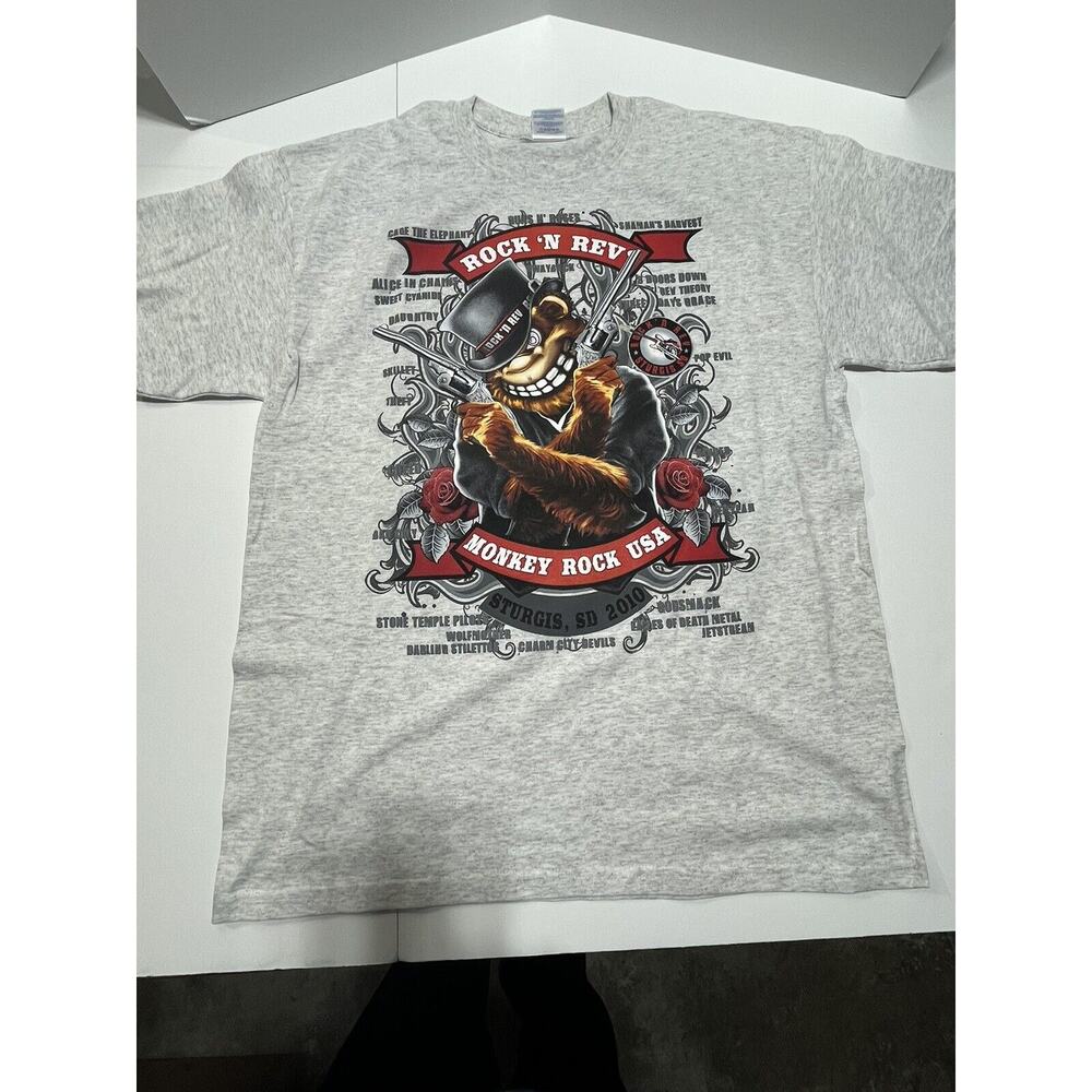 Sturgis T Shirt Rock N Rev Monkey Rock USA Concert Grey Backhit
